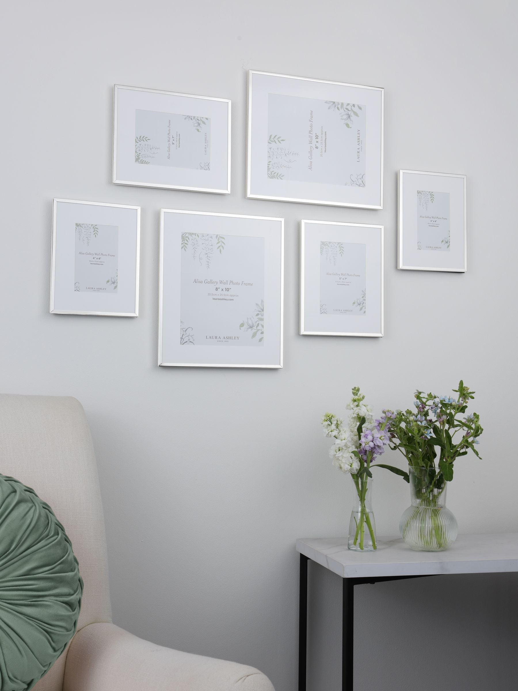 Laura Ashley set of 6 silver Alisa gallery photo frames, UK version