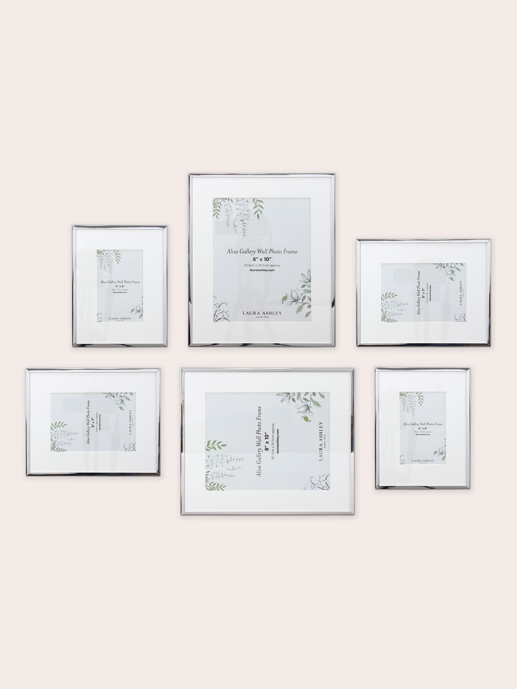 Laura Ashley set of 6 silver Alisa gallery photo frames, UK version