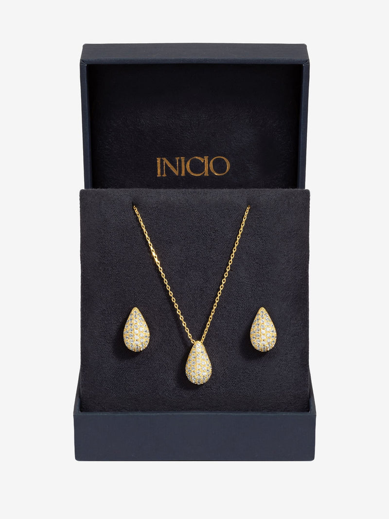 Inicio gold plated cubic zirconia teardrop jewelry set, UK version