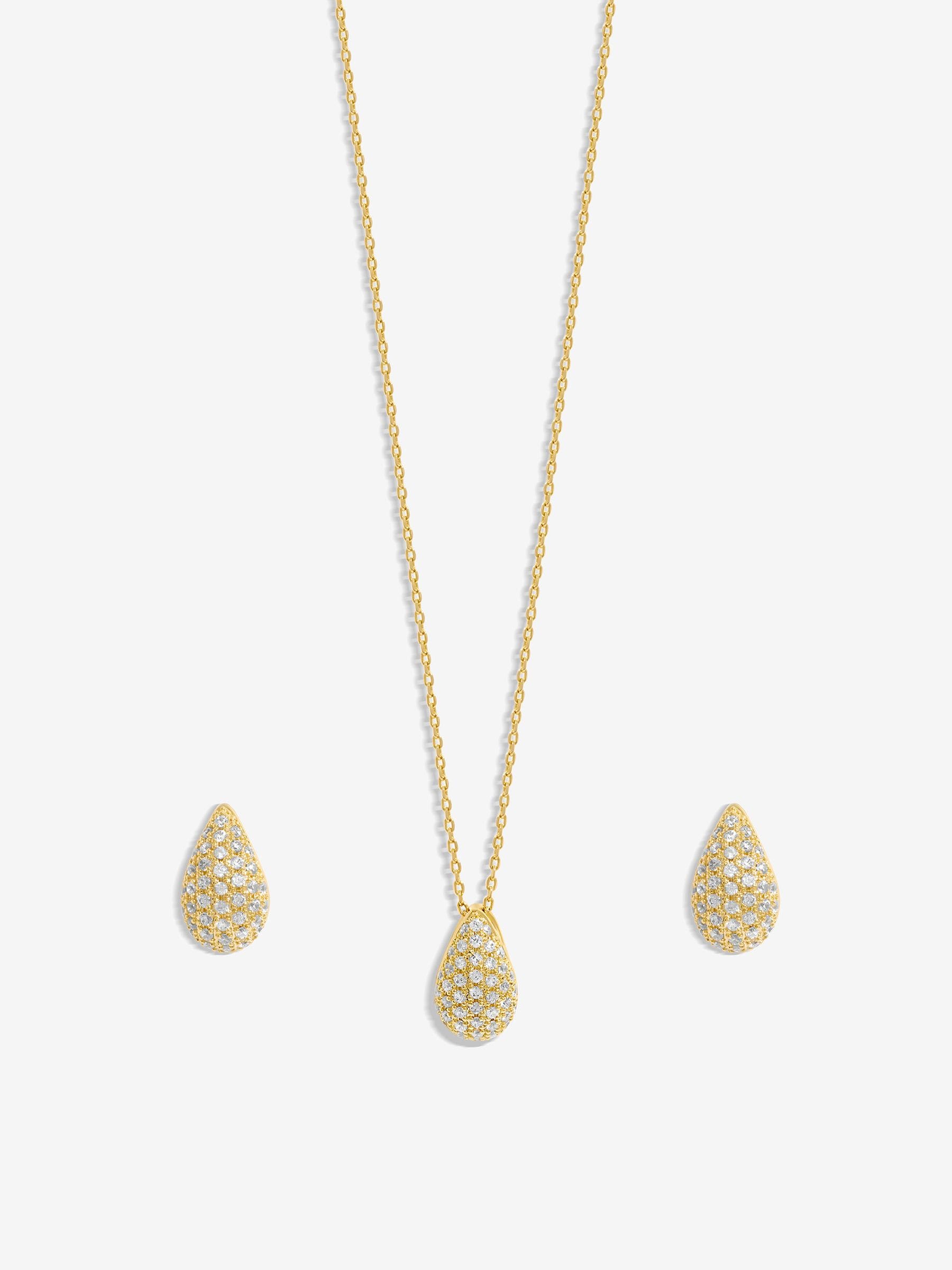 Inicio gold plated cubic zirconia teardrop jewelry set, UK version