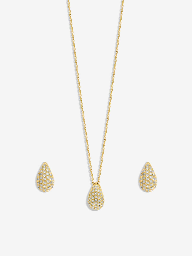 Inicio gold plated cubic zirconia teardrop jewelry set, UK version
