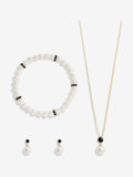 Gold-Tone Plated Jet and Pearl Trio Jewellery Set with Gift Box
