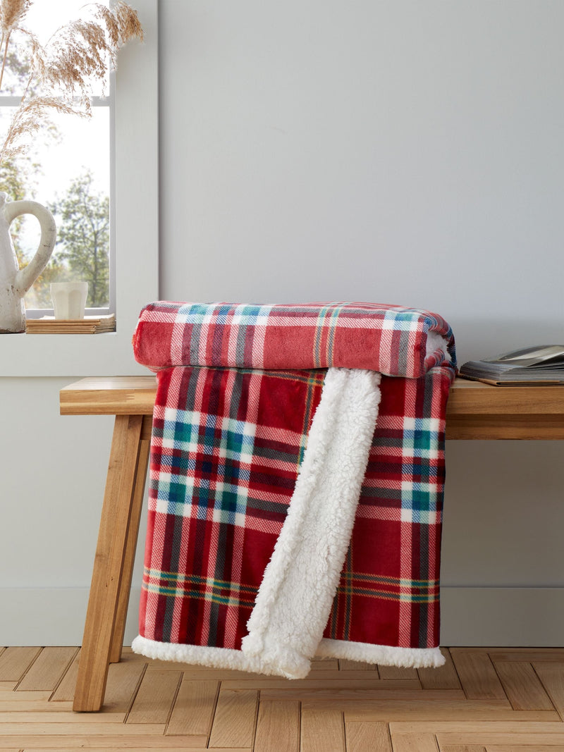 Catherine Lansfield red tartan check throw 130x170cm - British product