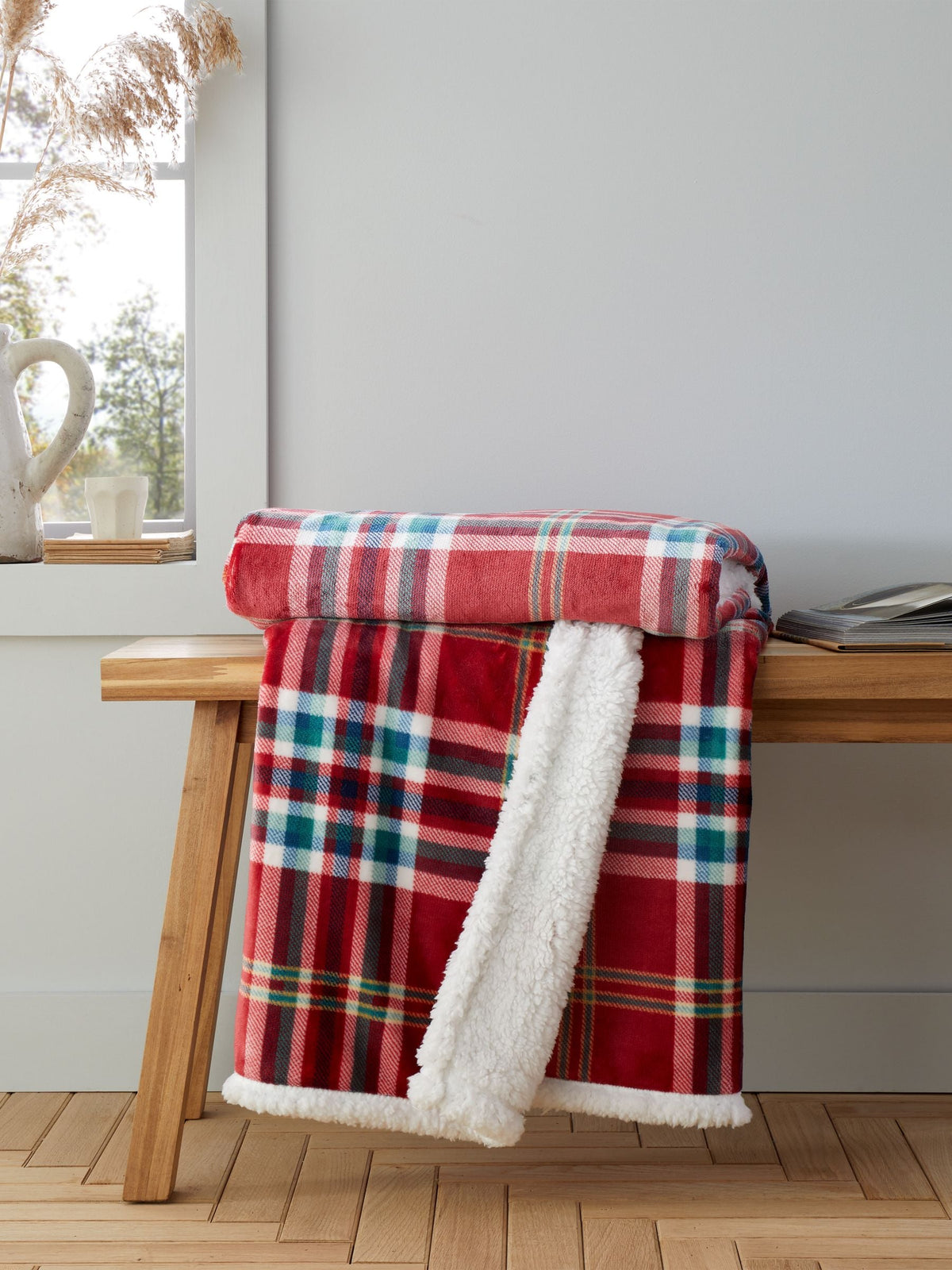 Catherine Lansfield red tartan check throw 130x170cm - British product