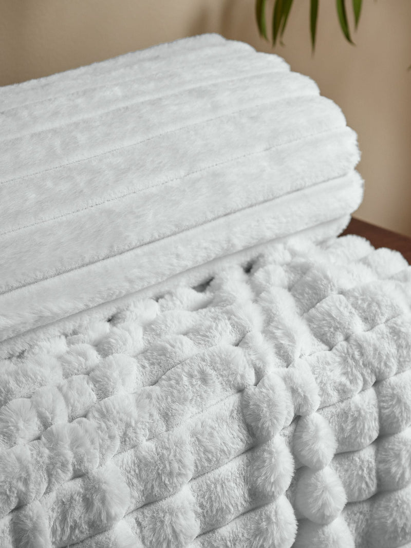 Catherine Lansfield Grey Soft and Cosy Ribbed Faux Fur Throw