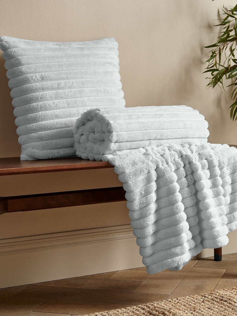 Catherine Lansfield Grey Soft and Cosy Ribbed Faux Fur Throw