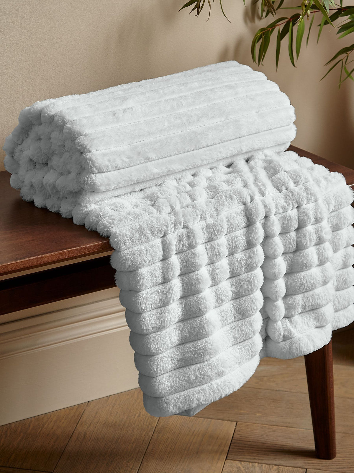 Catherine Lansfield Grey Soft and Cosy Ribbed Faux Fur Throw