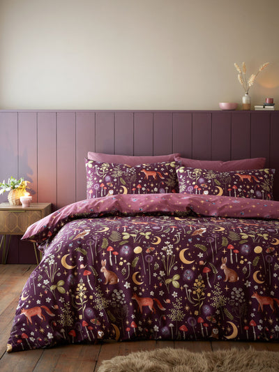 Next Catherine Lansfield Plum Enchanted Twilight Animals Duvet Cover and Pillowcase Set- Buy online at McGrocer