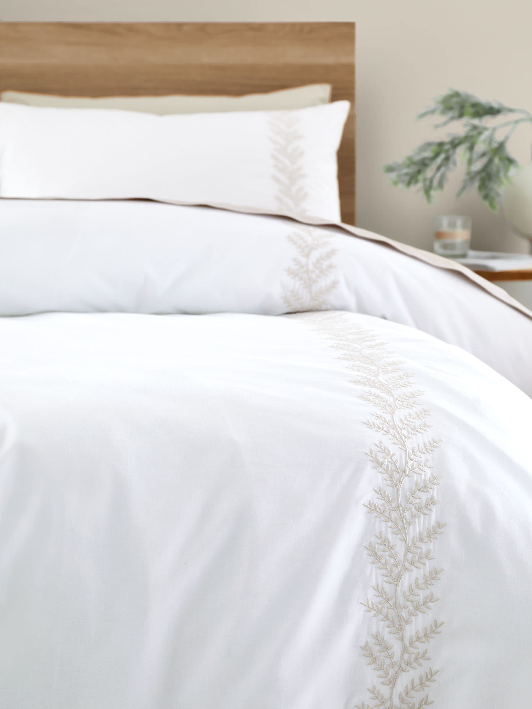 Bianca natural embroidery leaf cotton duvet cover set - British product