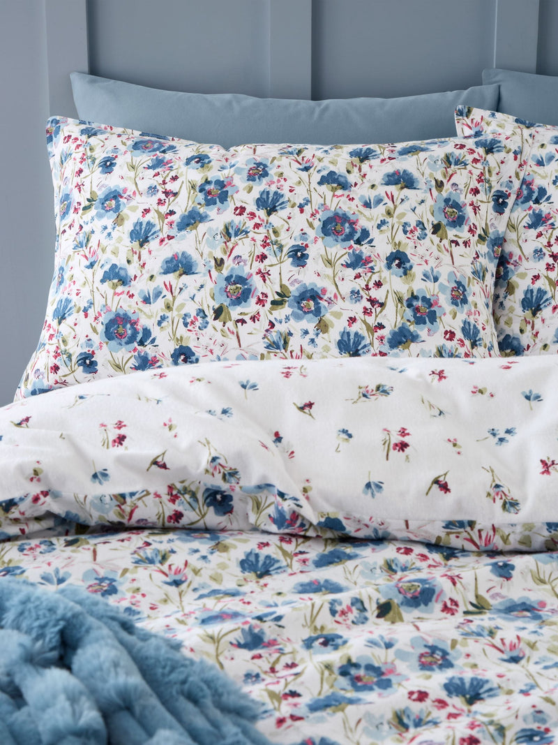 Bianca Blue duvet cover set with Ophelia floral print - British product