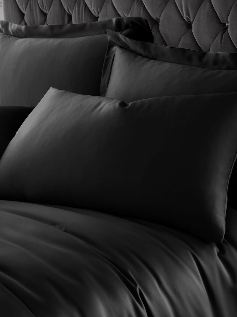 Catherine Lansfield Black Silky Soft Satin duvet cover and pillowcase set - British product