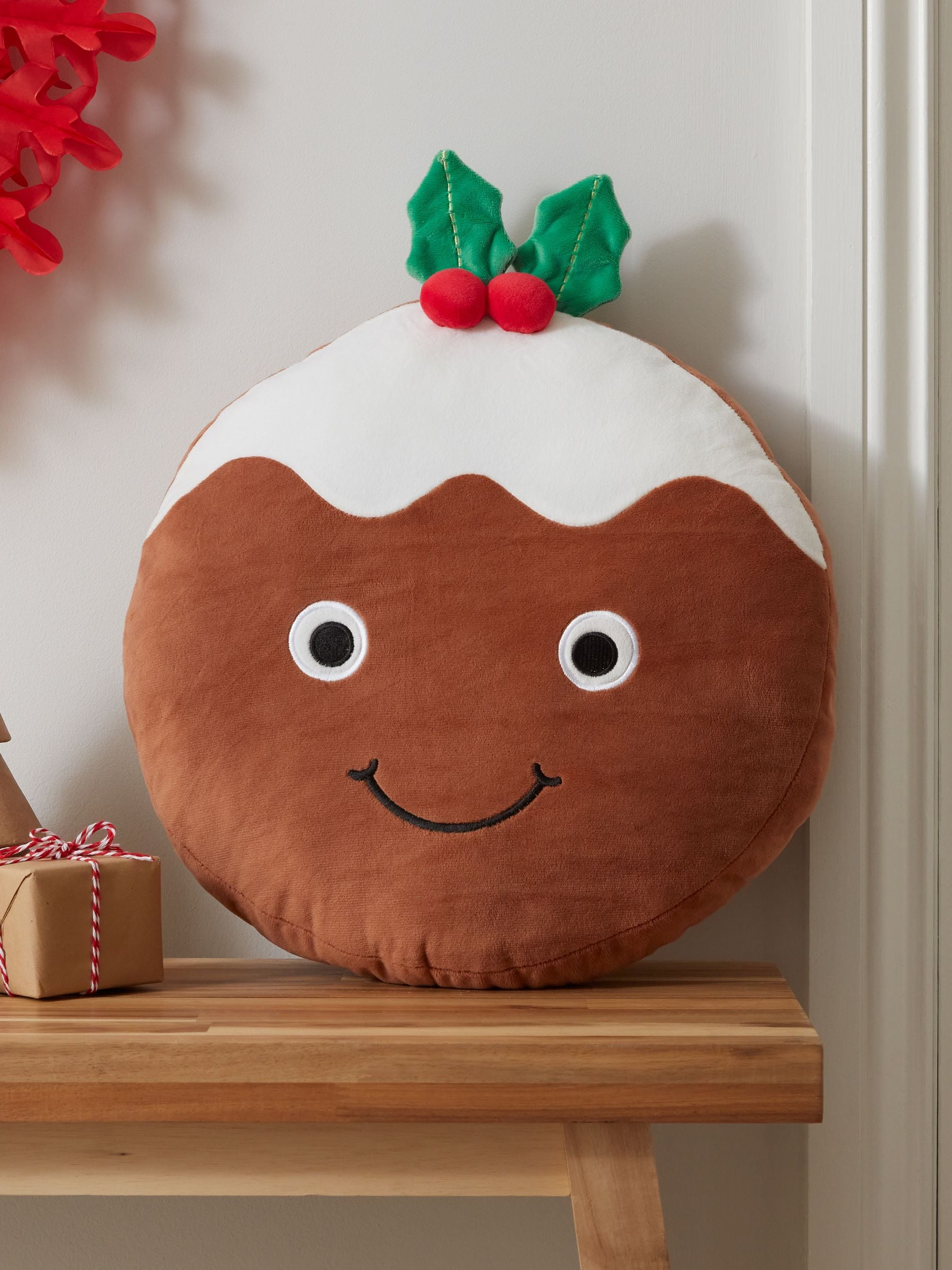 Catherine Lansfield Christmas pudding shaped cushion 38x38cm - British product