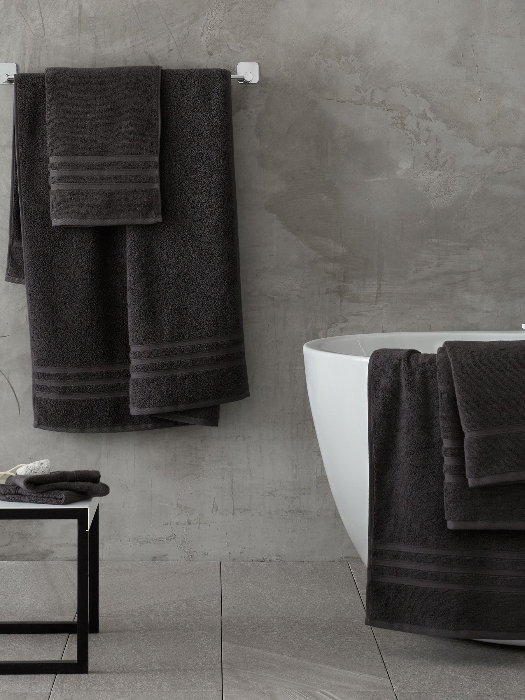 Catherine Lansfield charcoal grey zero twist cotton towel set, UK version