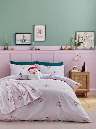 Next Catherine Lansfield Pink Vintage Christmas Santa Reversible Duvet Cover Set- Buy online at McGrocer