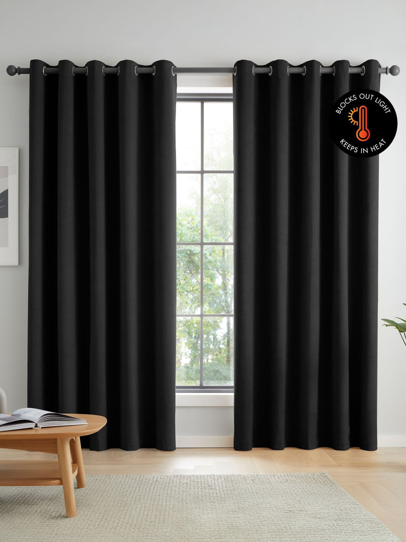 Catherine Lansfield Black Wilson thermal blackout eyelet curtains - British product