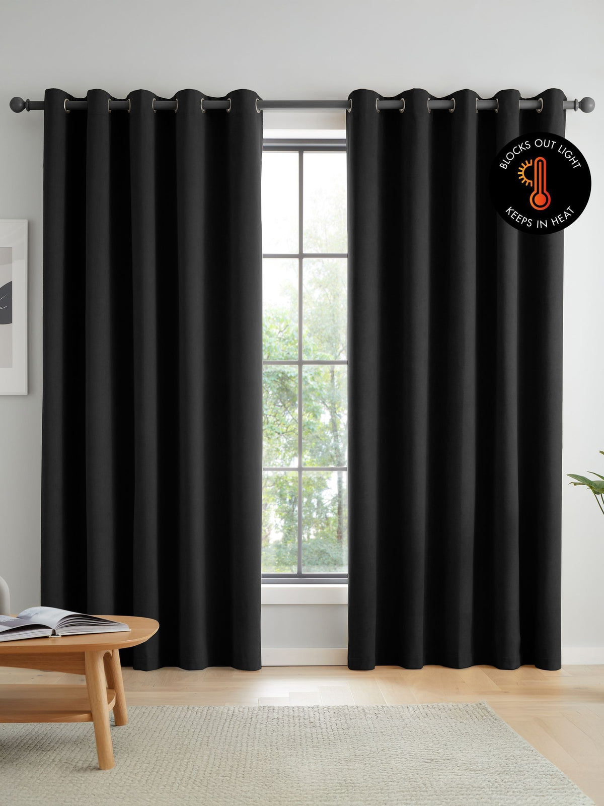 Catherine Lansfield Black Wilson thermal blackout eyelet curtains - British product