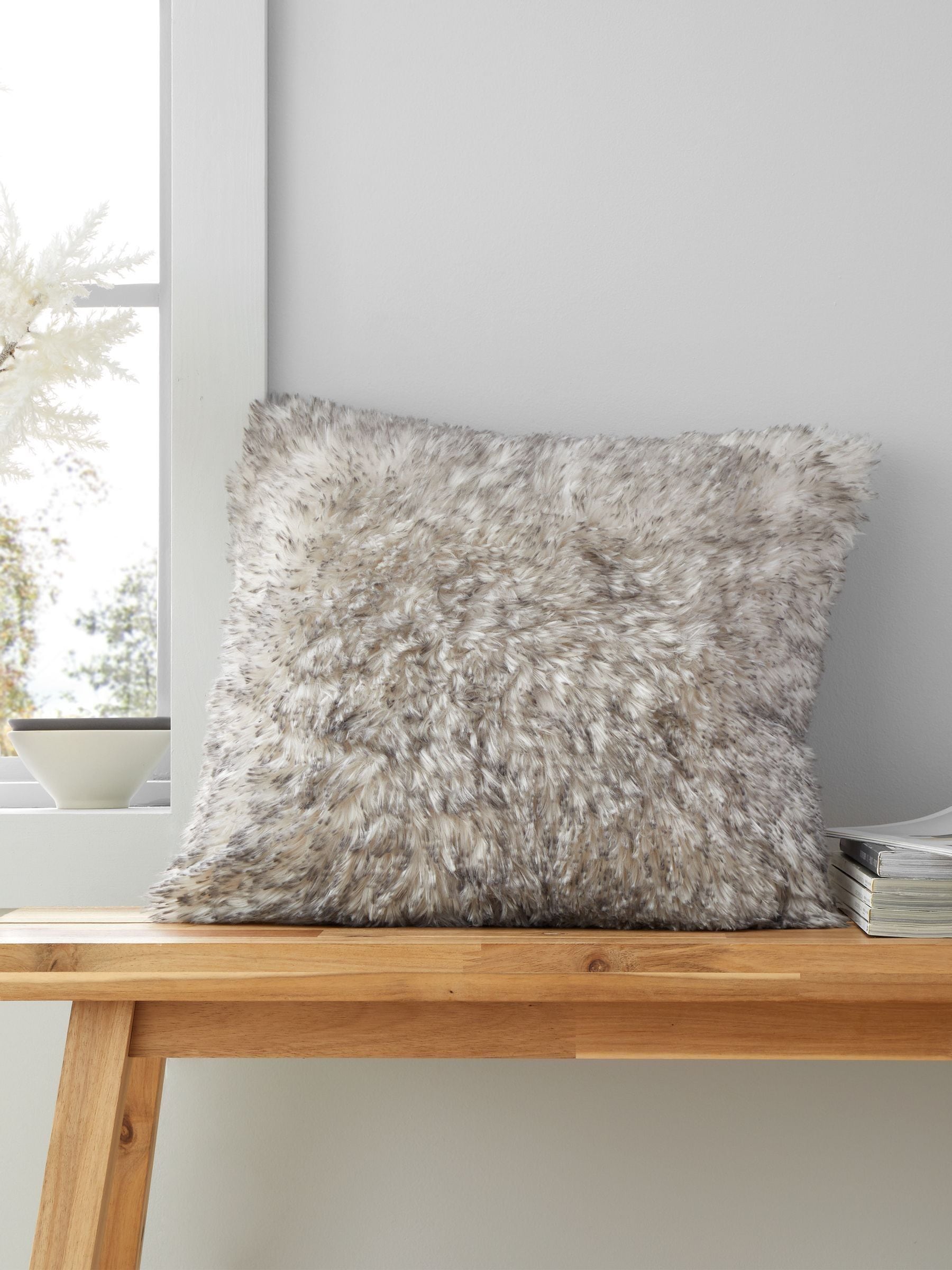 Catherine Lansfield silver grey faux fur cushion 45x45cm - British product