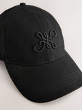 Black high build embroidery cap with curved brim (British brand)