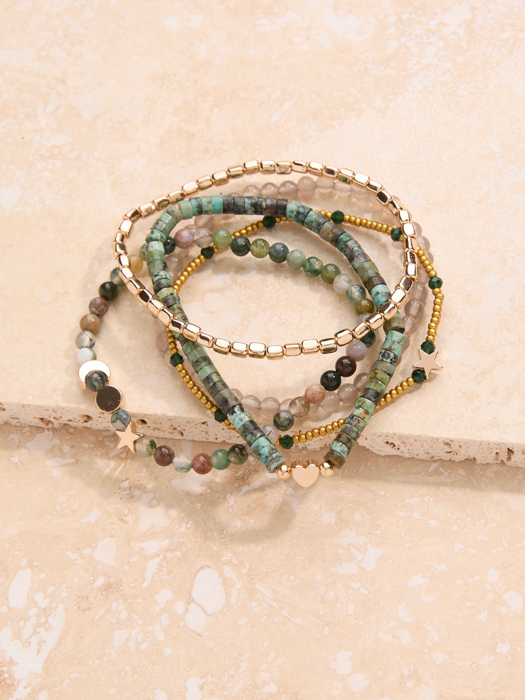 FatFace green stretch stack bracelet 18cm - British product