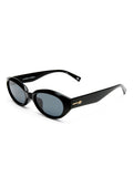 Le Specs Le Bijou black oval sunglasses smoke lenses, imported from the UK