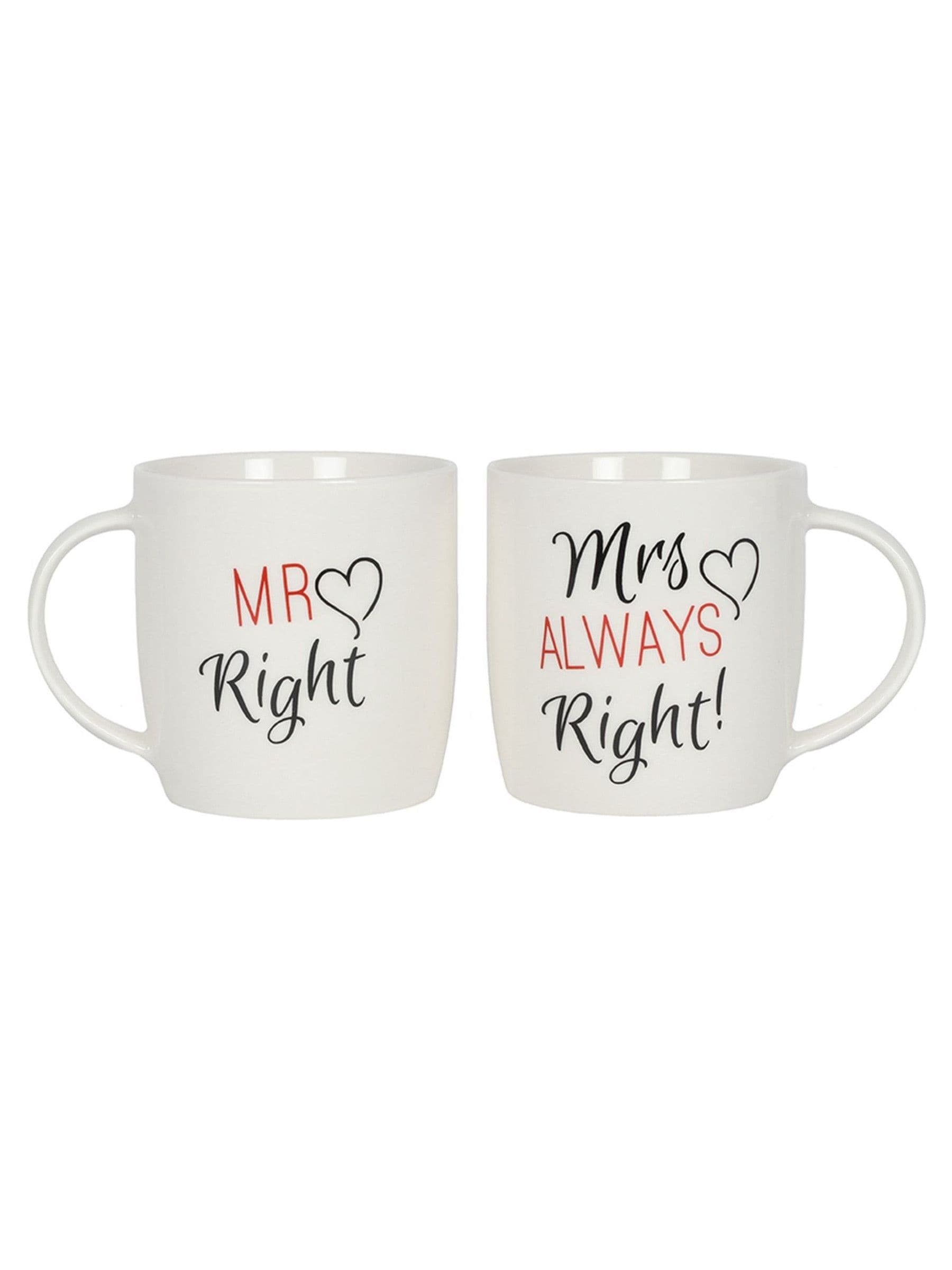 Something Different Mr and Mrs Right couples mugs, imported from the UK