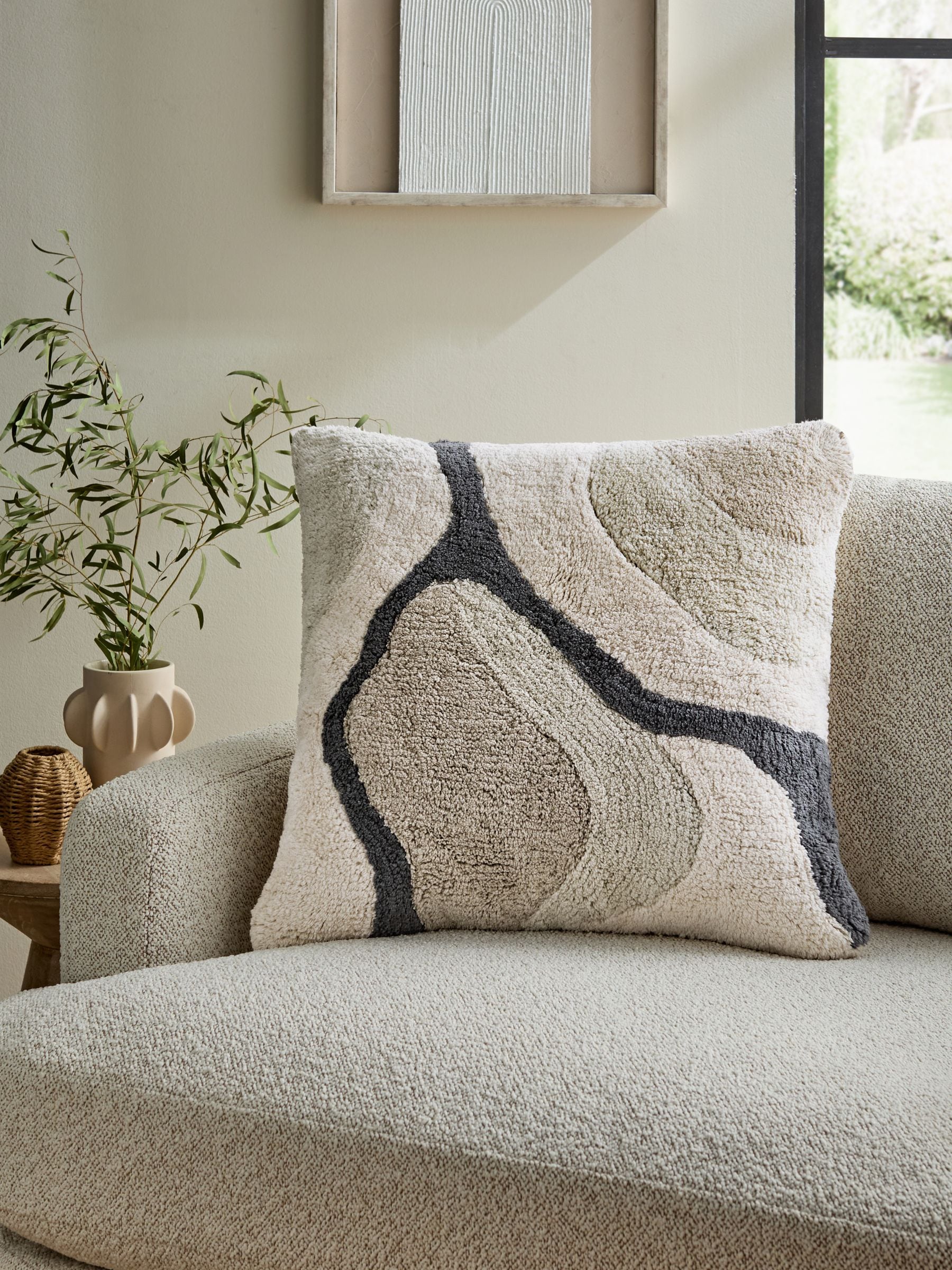 Black white abstract berber river cushion 50x50cm, UK version