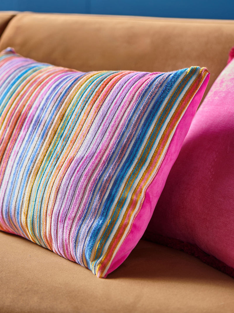 Bright cut velvet stripe cushion 40x59cm (British brand)