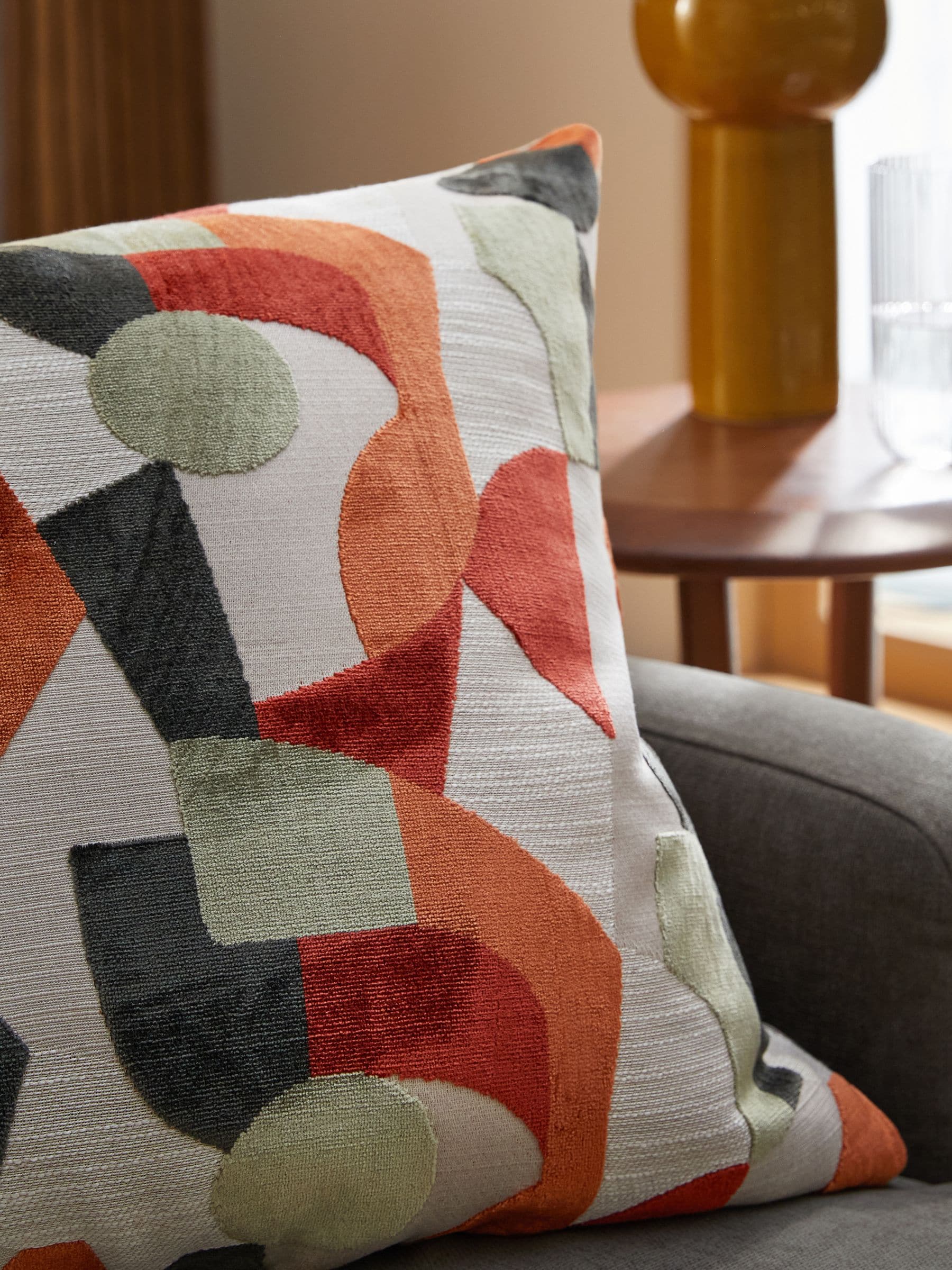 Orange cut velvet cushion 59x59cm - British product