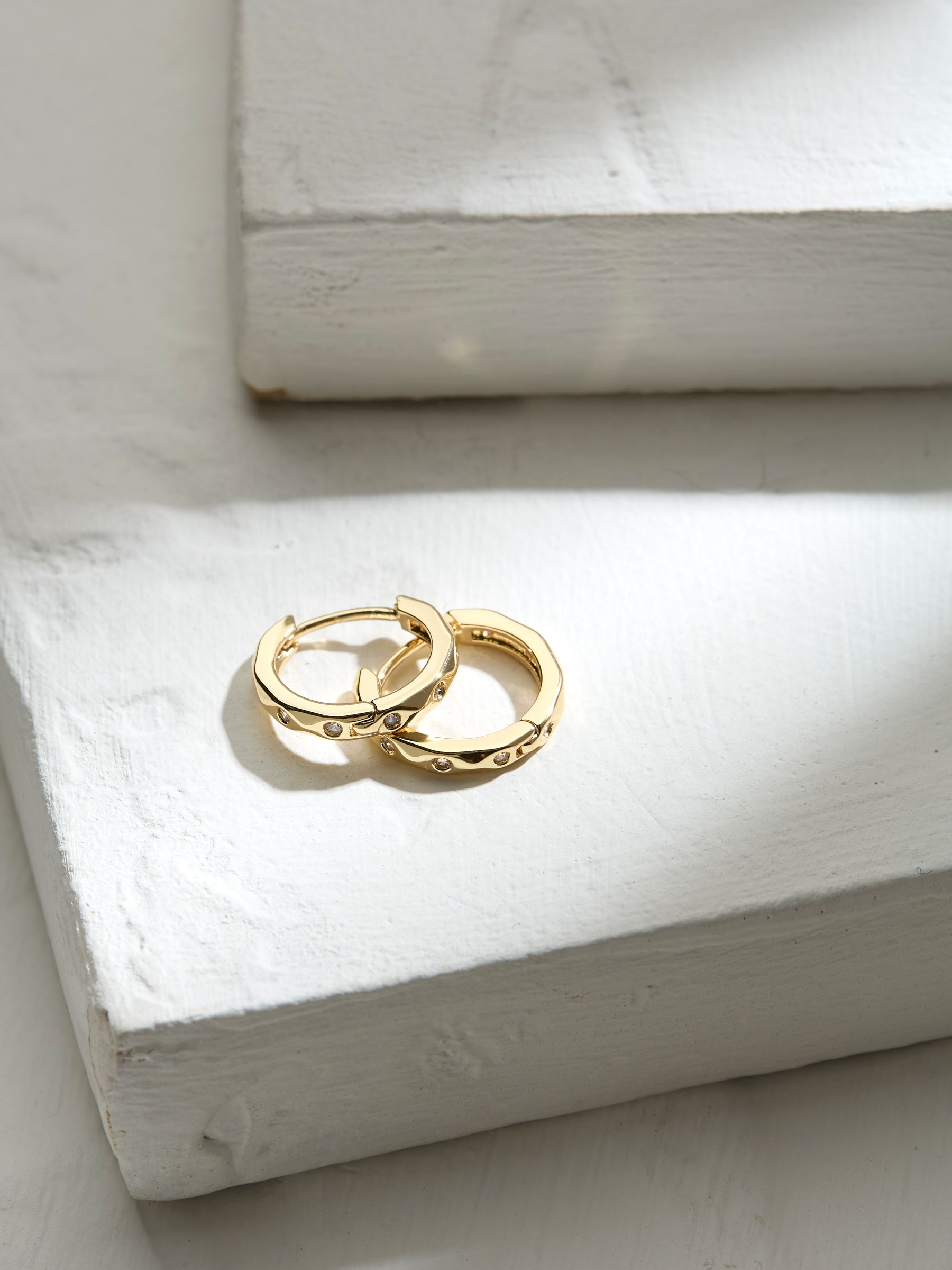 FatFace gold tone gem huggie hoops earrings 1.5cm width - British product