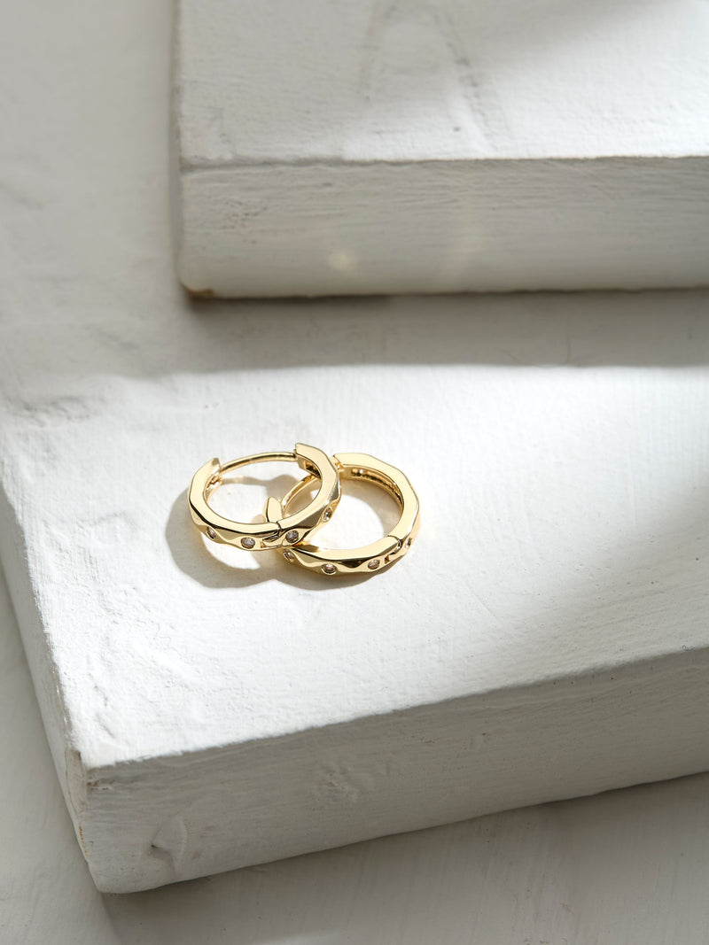 FatFace gold tone gem huggie hoops earrings 1.5cm width - British product