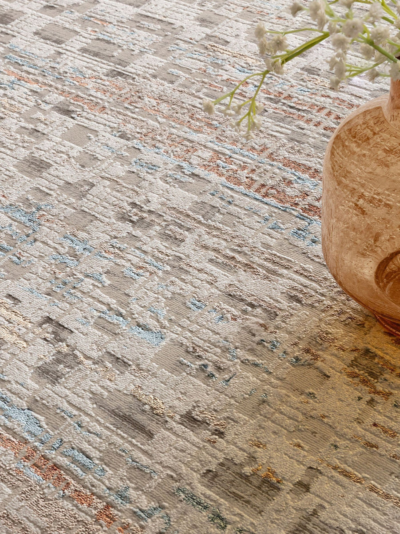 Rug Edit Metallic Miro Grid rug, imported from the UK