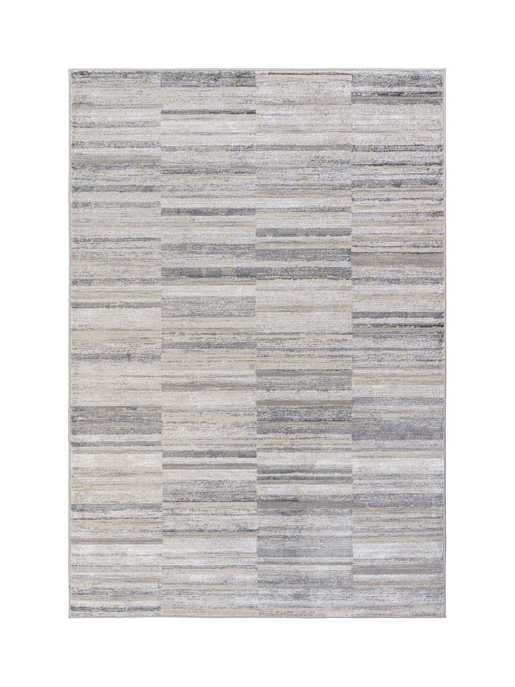 The Rug Edit grey Ritz Grid rug 100% polyester, imported from the UK