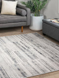 The Rug Edit grey Ritz Grid rug 100% polyester, imported from the UK