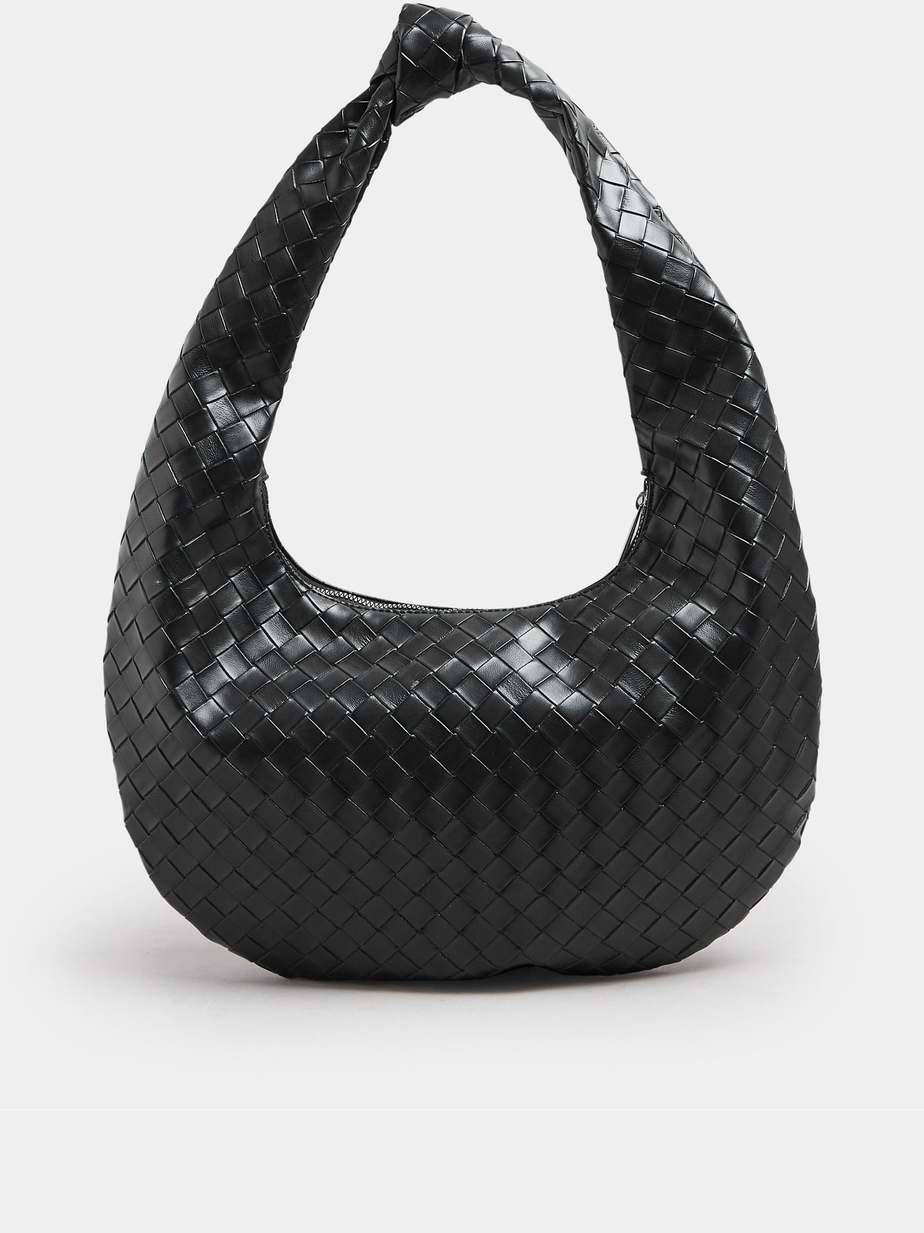 Yours Curve black woven shoulder bag with knot detail, imported from the UK