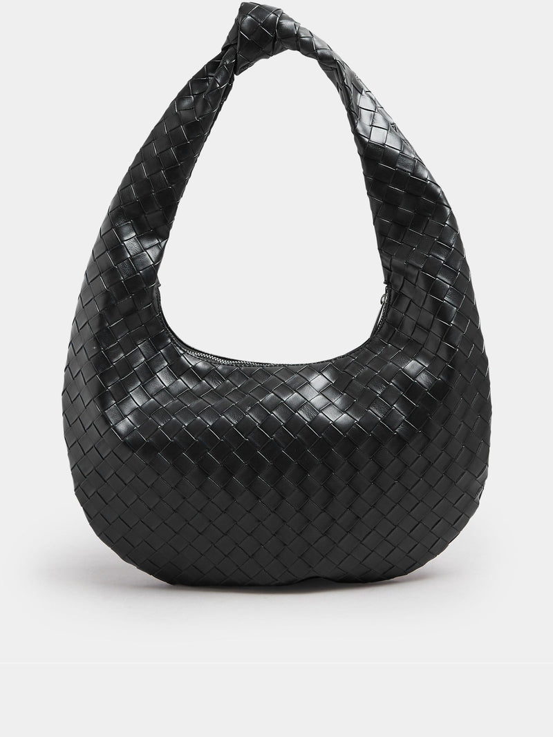 Yours Curve black woven shoulder bag with knot detail, imported from the UK