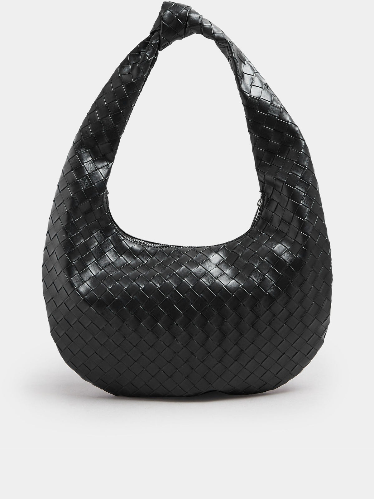 Yours Curve black woven shoulder bag with knot detail, imported from the UK