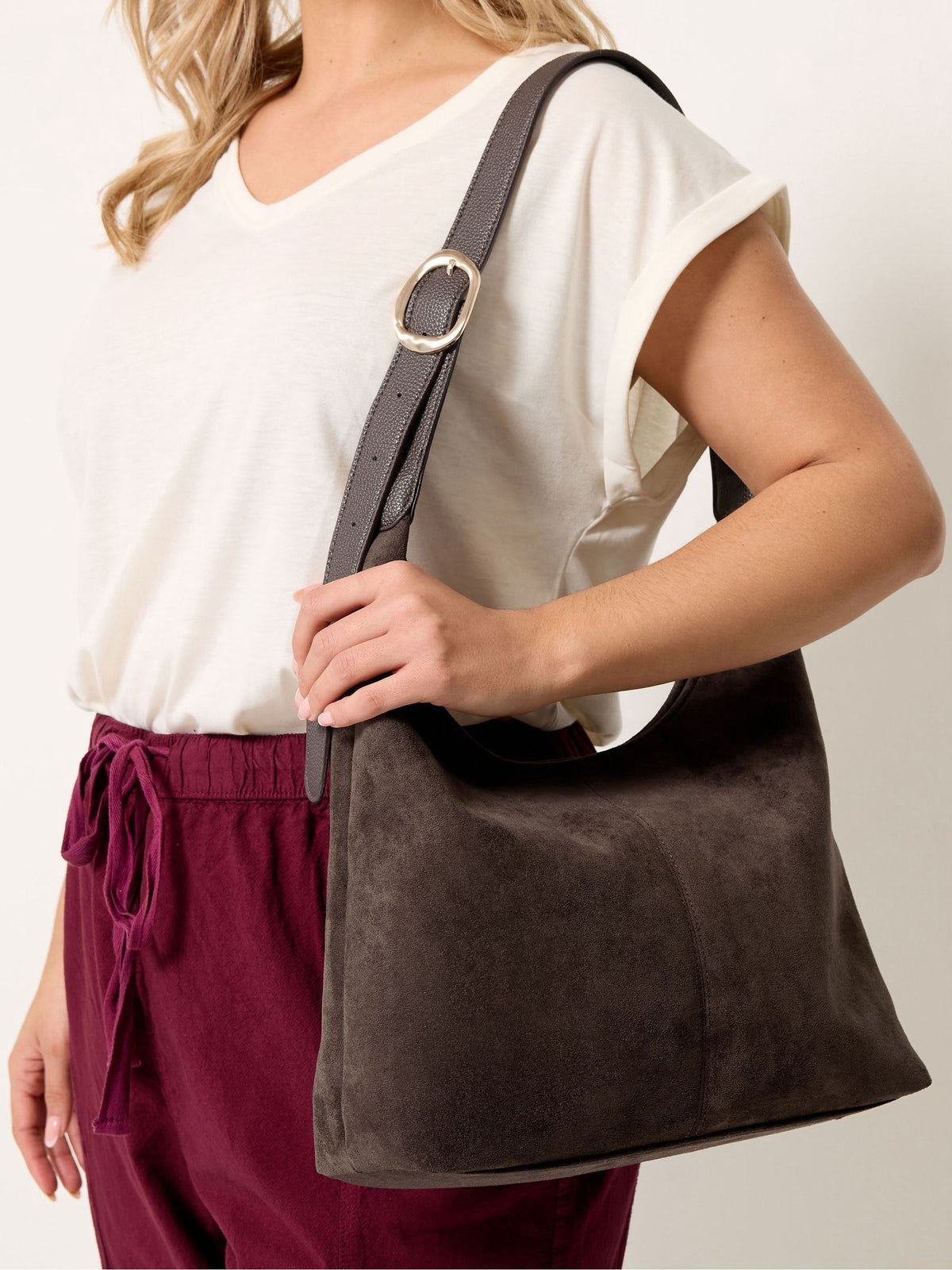 Yours Curve brown faux suede shoulder bag - British product