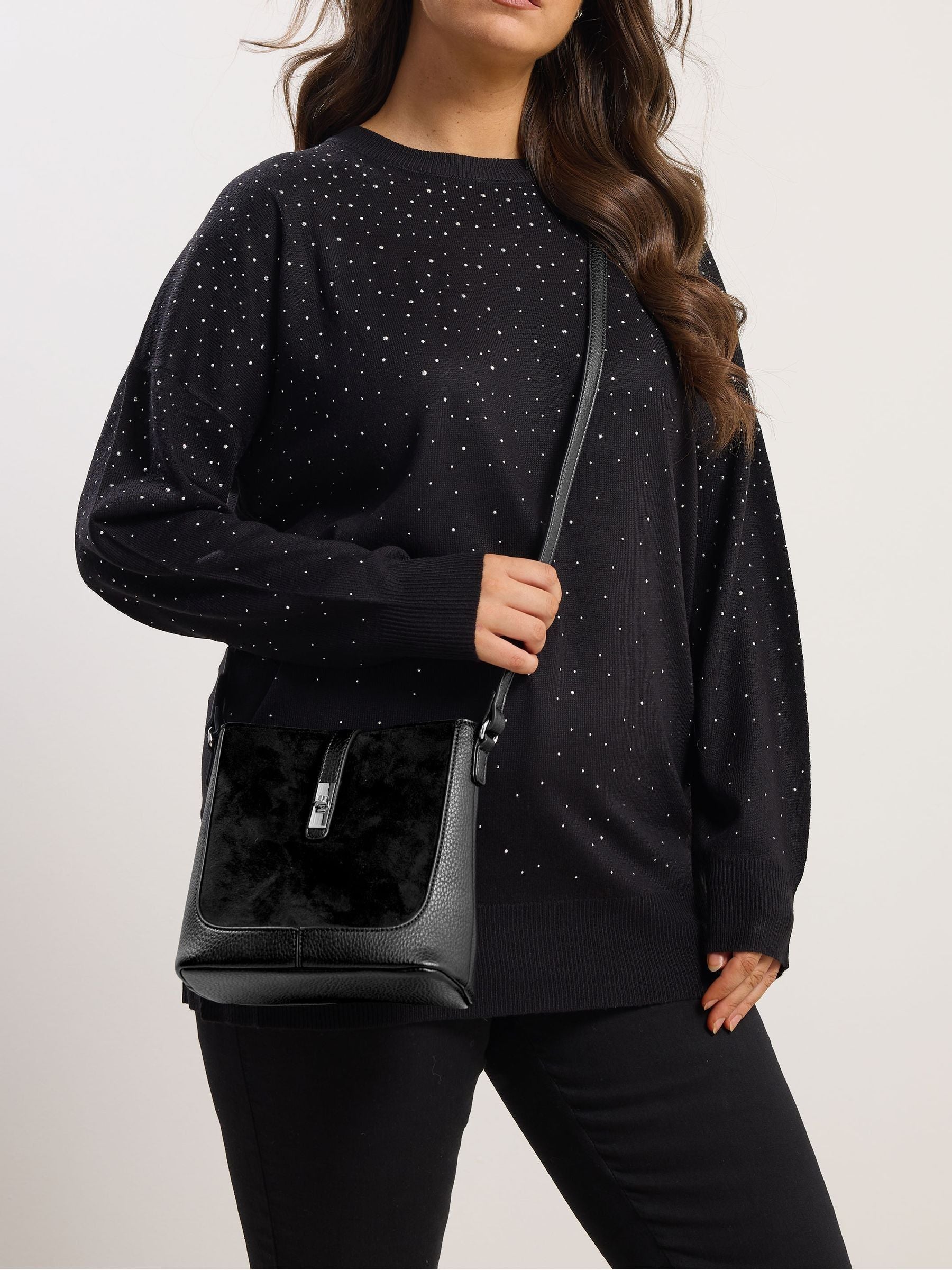 Yours cross-body bag black faux suede (British brand)