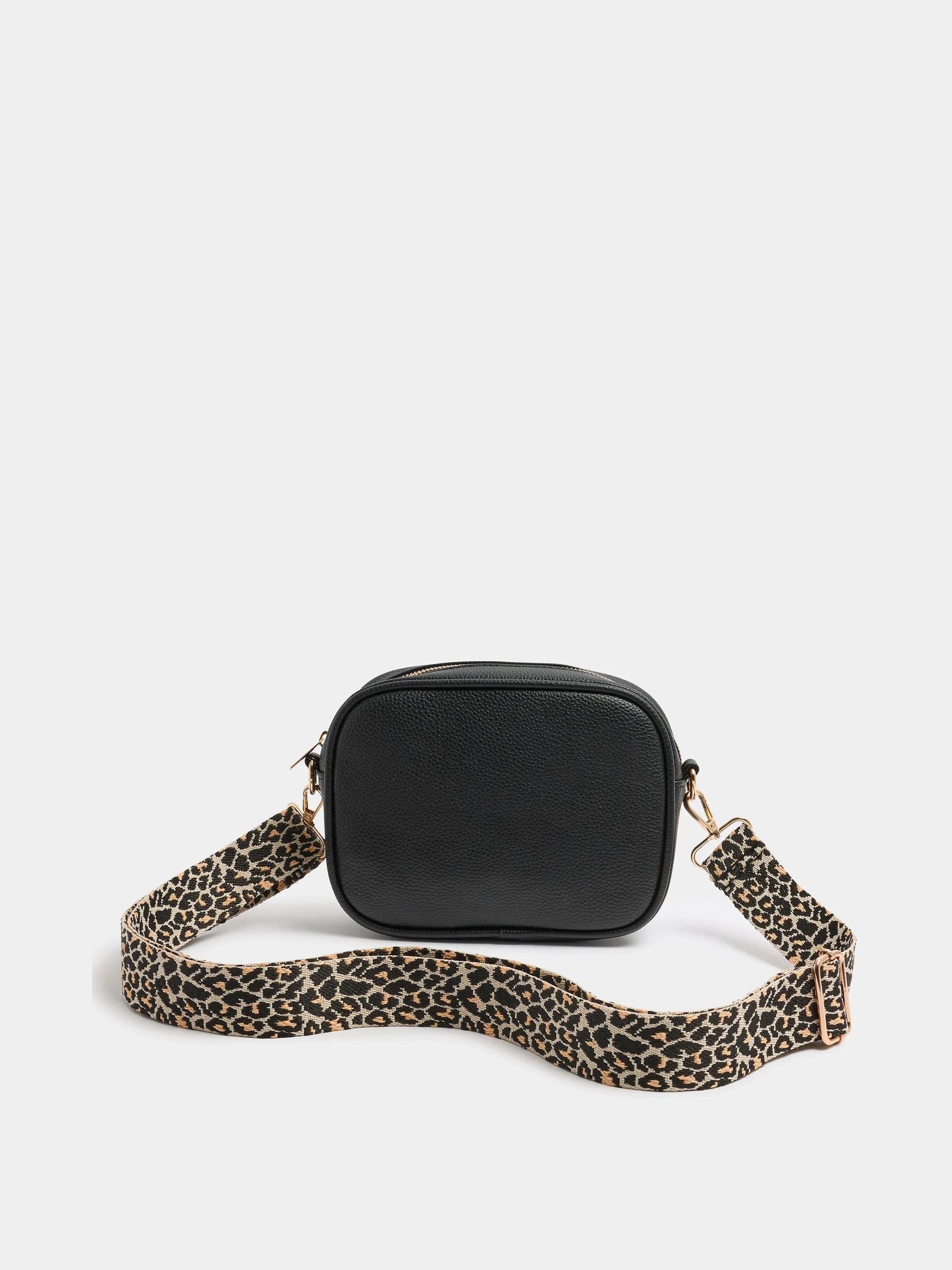 Yours Curve shoulder bag black faux leather leopard strap, imported from the UK