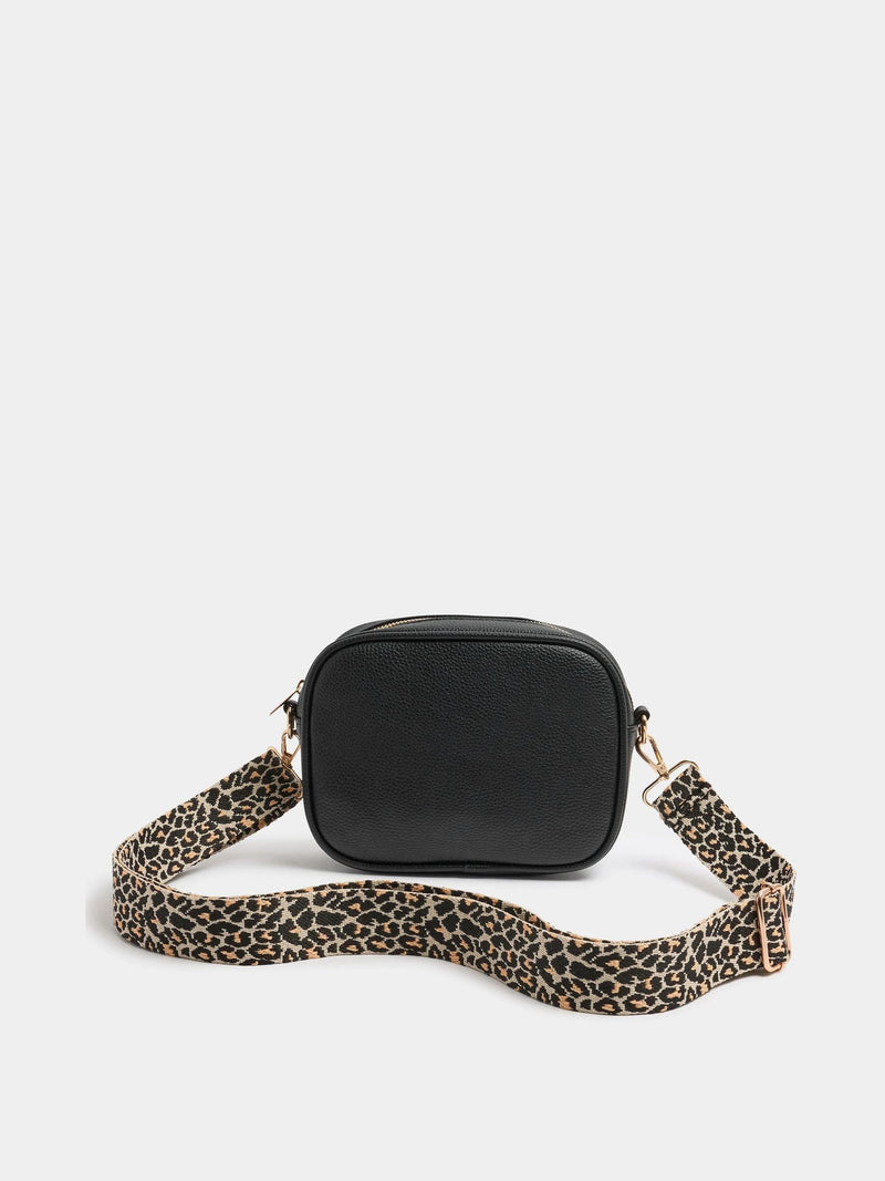 Yours Curve shoulder bag black faux leather leopard strap, imported from the UK