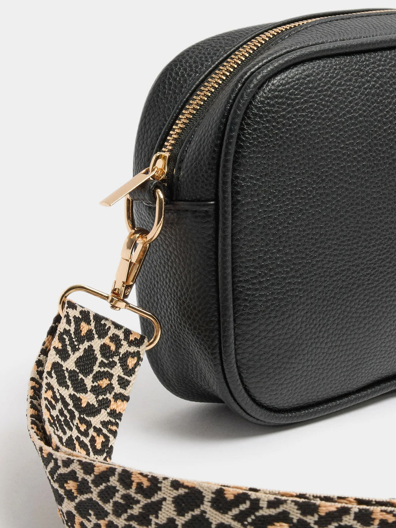 Yours Curve shoulder bag black faux leather leopard strap, imported from the UK