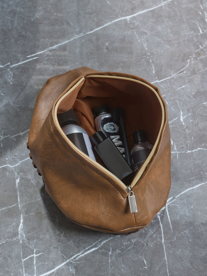Personalised rugby-shaped washbag in vintage tan, UK version