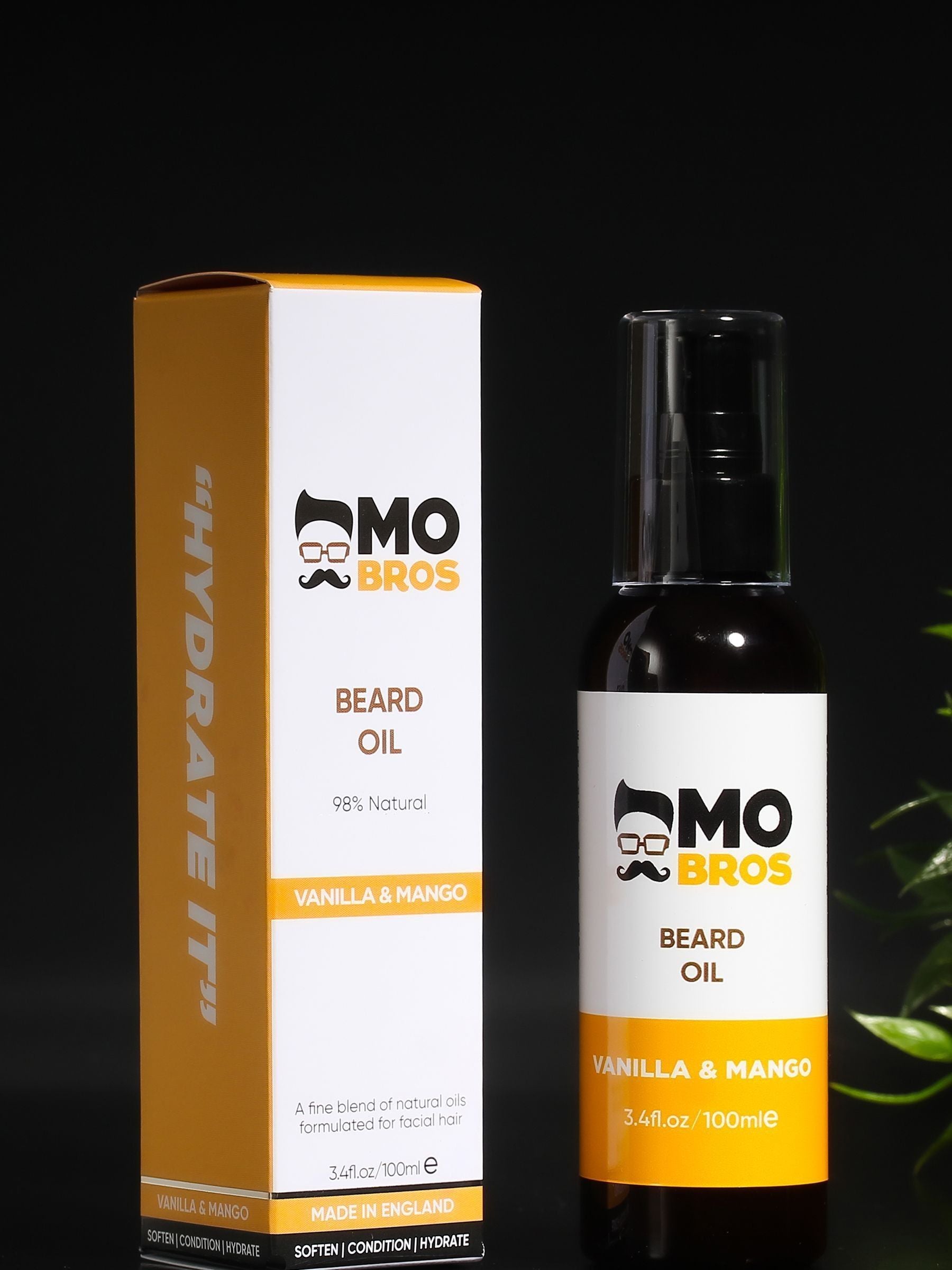 Mo Bros vanilla and mango beard oil 100ml, imported from the UK