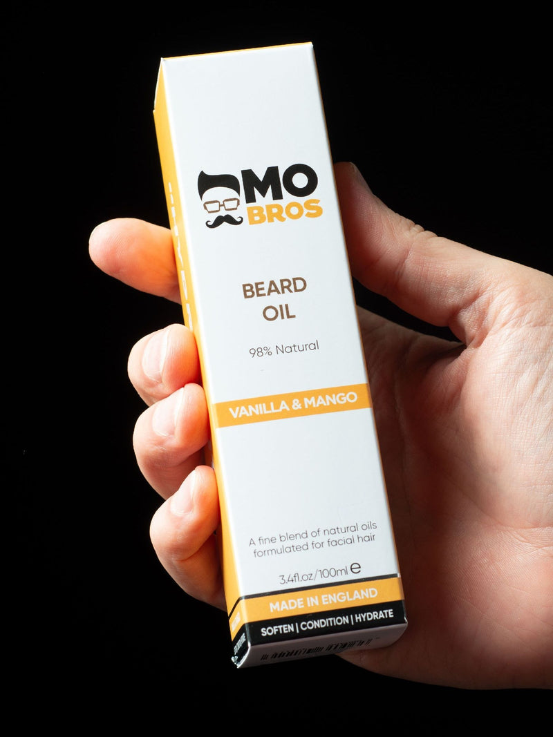 Mo Bros vanilla and mango beard oil 100ml, imported from the UK