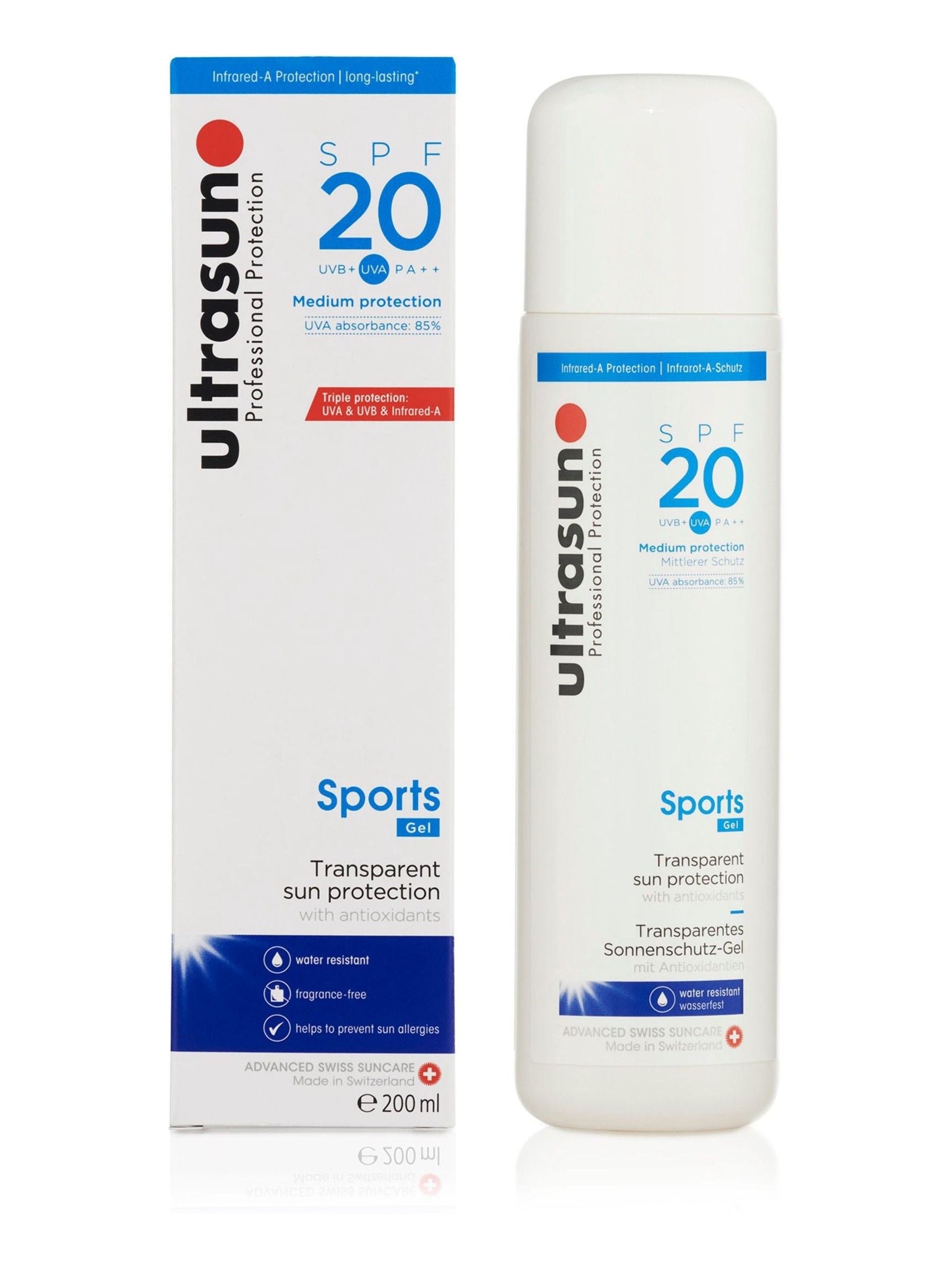 Ultrasun SPF 20 Sports sun gel 200ml (British brand)