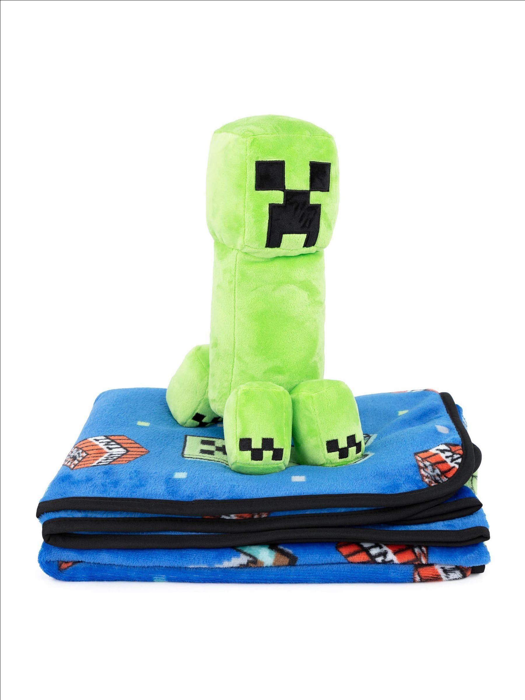 Minecraft Blue Creeper plush pillow buddy set and blanket (British brand)