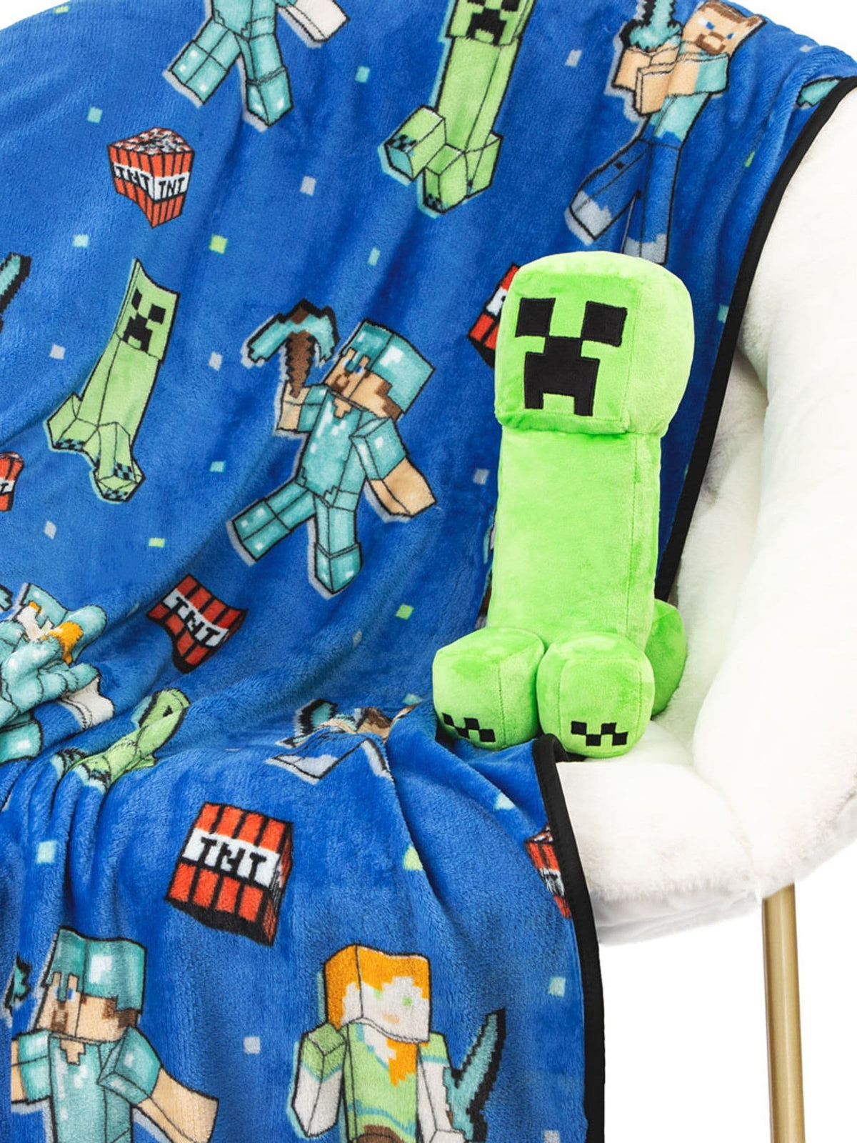 Minecraft Blue Creeper plush pillow buddy set and blanket (British brand)