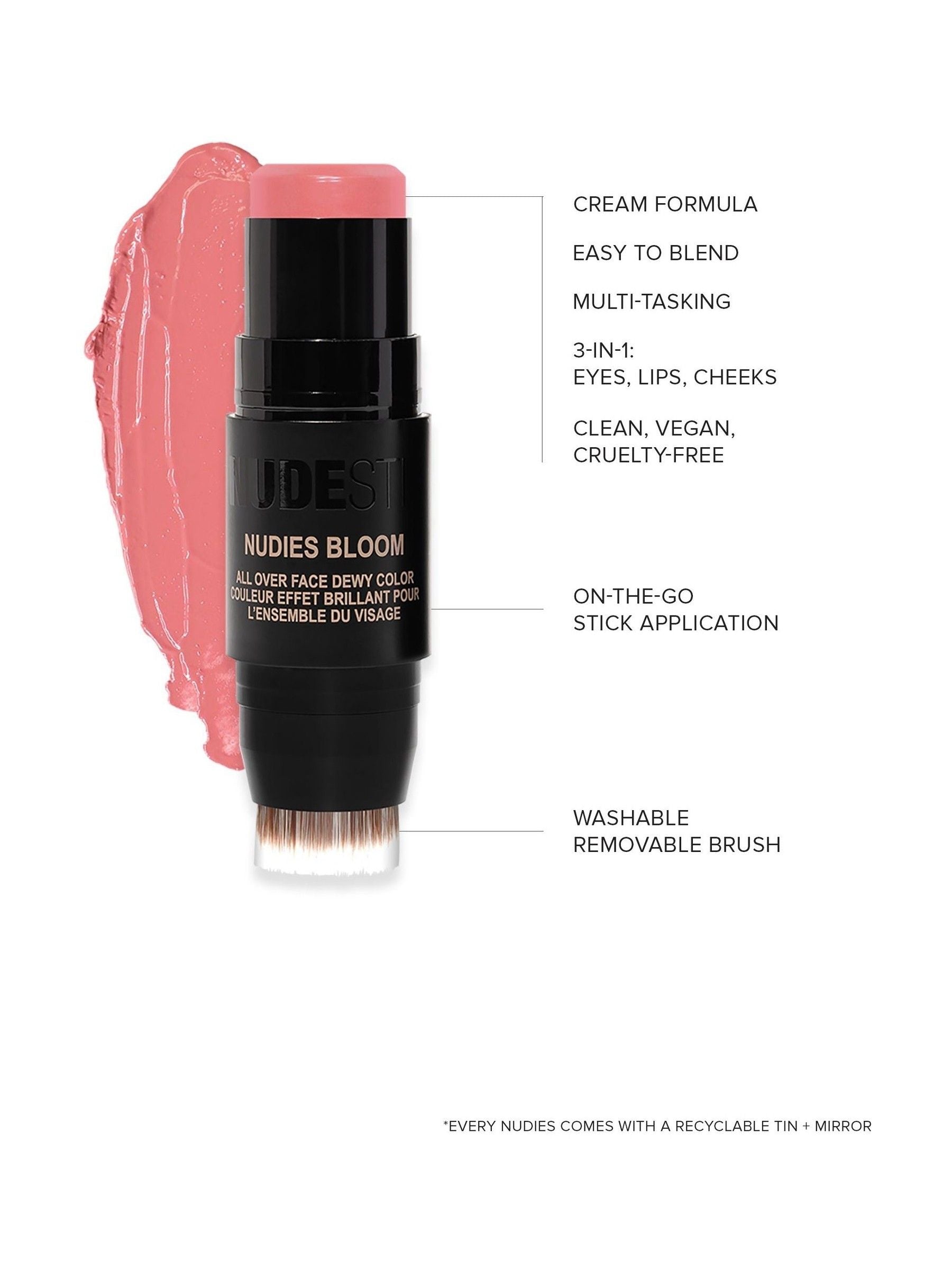 NUDESTIX Nudies Bloom dewy blush stick, imported from the UK