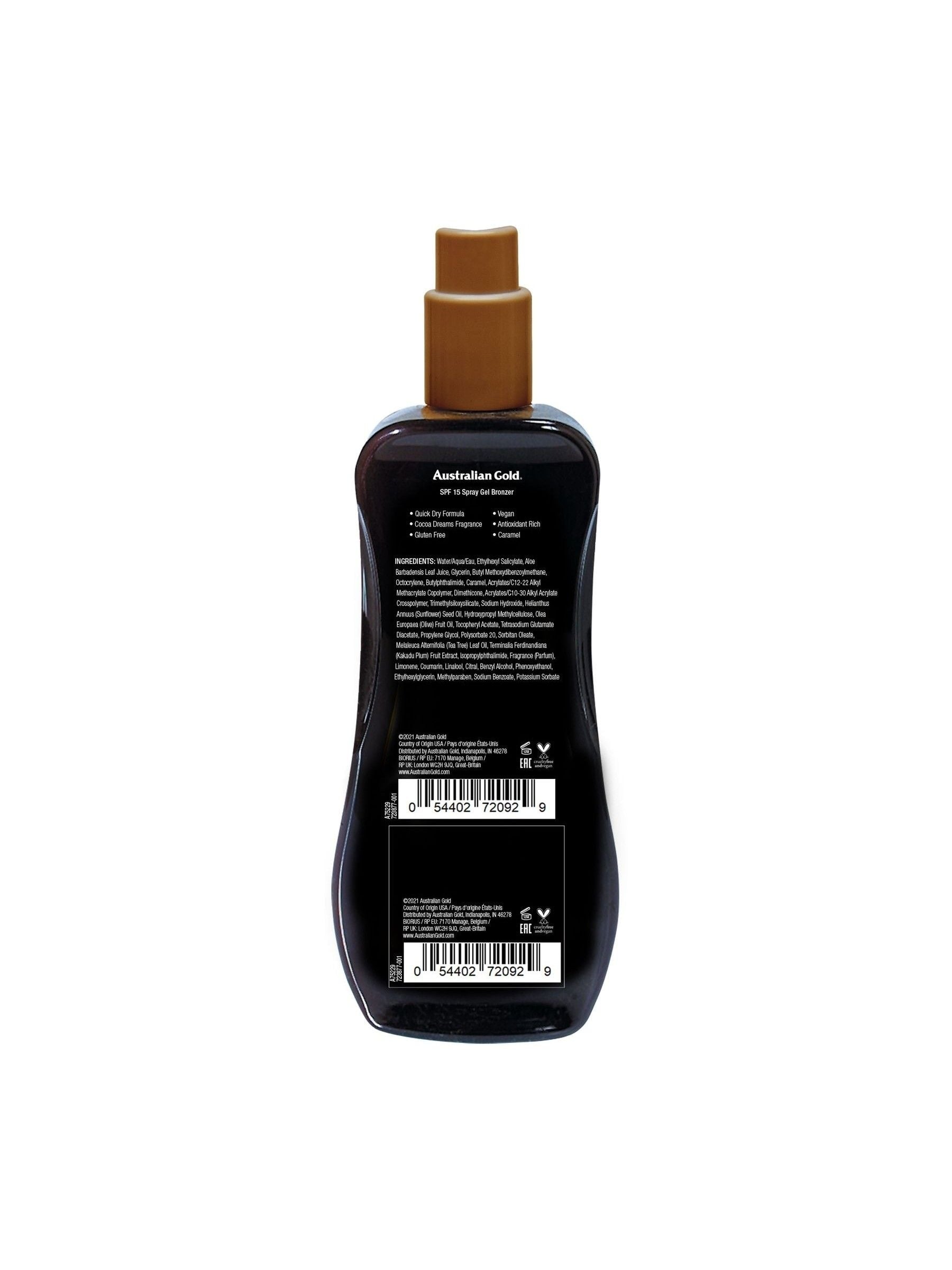 Australian Gold SPF 15 Instant Bronzer Spray Gel Suncream 237ml