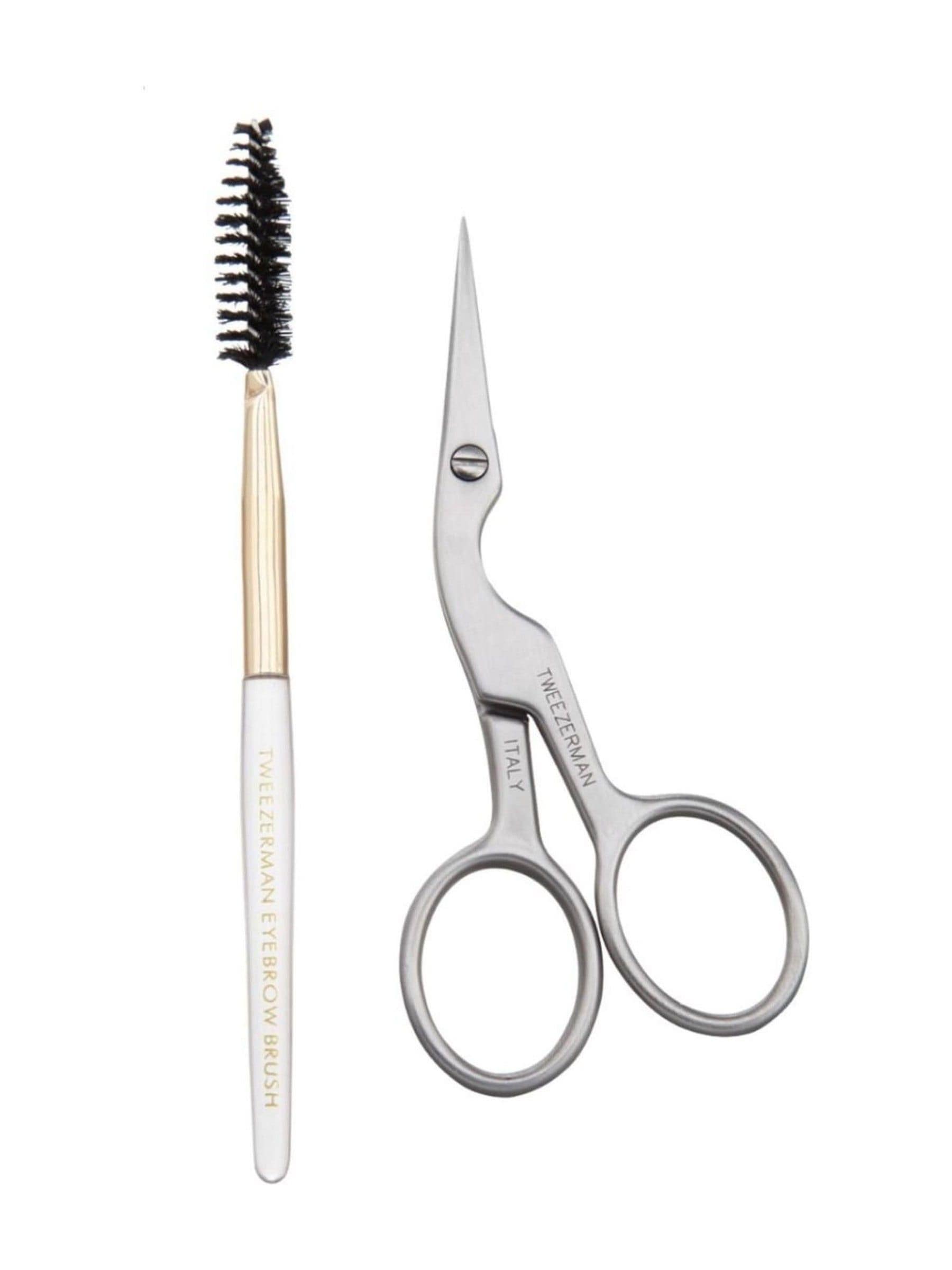Tweezerman brow shaping scissors and brush, imported from the UK